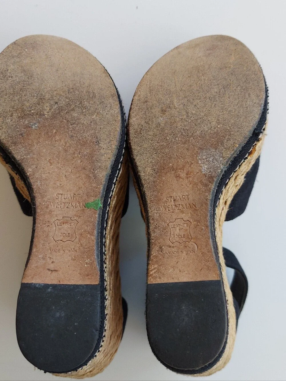 Stuart Weitzman Black Wedge Espadrille Sandals with Ankle Buckle size 6.5